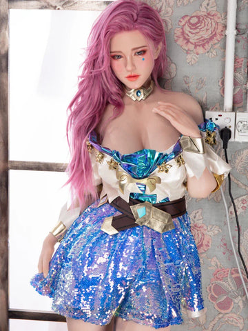 F1596-171cm Bambola sessuale per adolescenti con coppa D in silicone, capelli sottili rosa｜Starpery Doll
