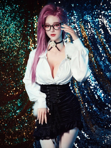 F1596-171cm Bambola sessuale per adolescenti con coppa D in silicone, capelli sottili rosa｜Starpery Doll