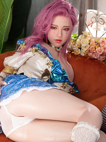 F1596-171cm Bambola sessuale per adolescenti con coppa D in silicone, capelli sottili rosa｜Starpery Doll