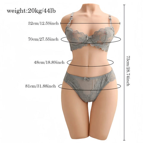 ▶️504- (40.78lbs/75cm) half-length lifelike sex doll with perky breasts, big ass and double channels 